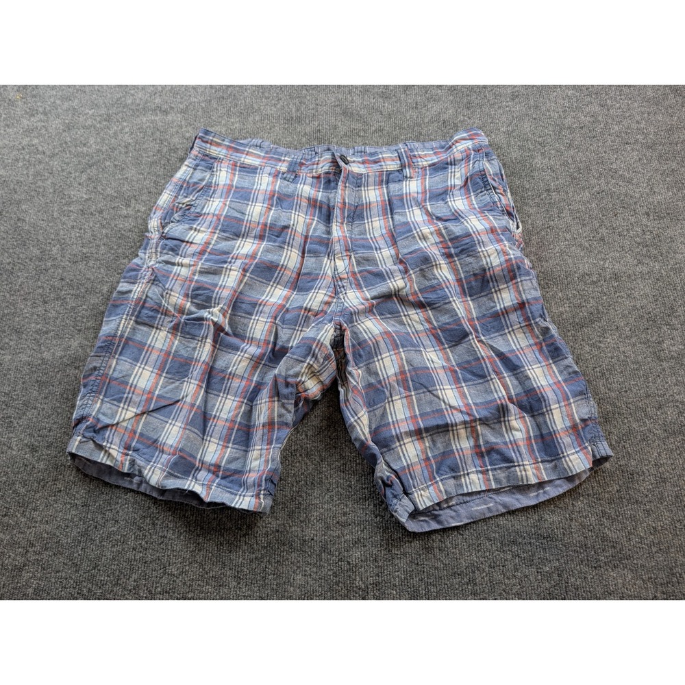 Tommy Bahama Mens 38 Reversible Linen Shorts Plaid Blue BT818815